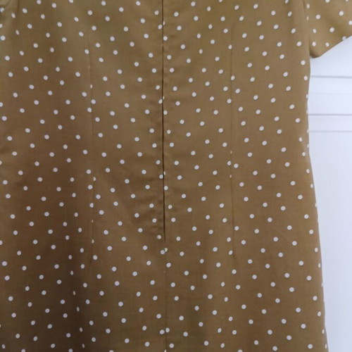 Handmade dress brown-mustard polka dot linen short sleeve size M like new