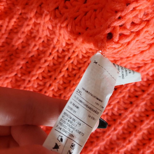 Benetton knitted kids cardigan used, bright coral, size 158 cm