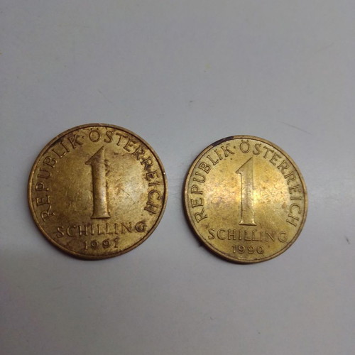 1 Schilling Republik Österreich used, 2 pieces 1990-1991
