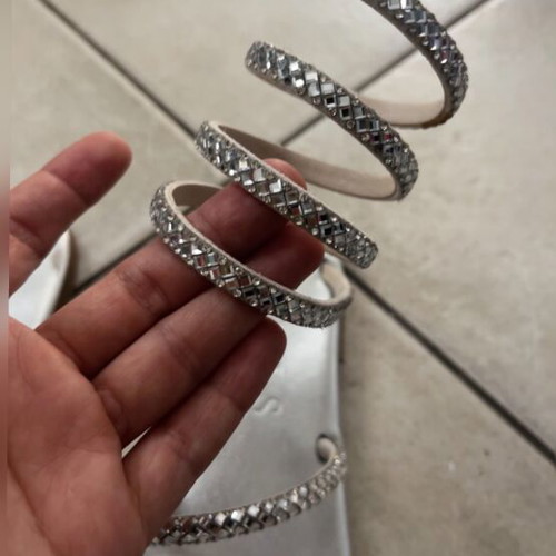 Leather sandals size 38 used, silver with crystals by The Fashion Project