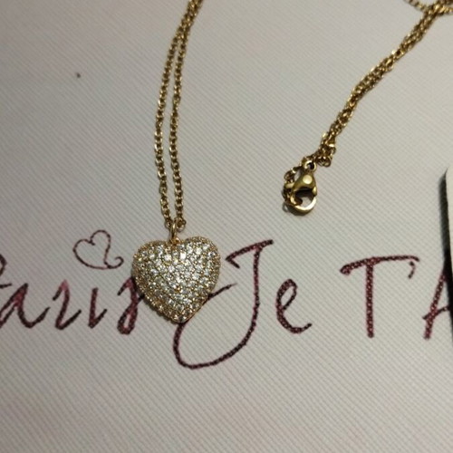 Gold plated steel necklace with pendant heart new full of zircons