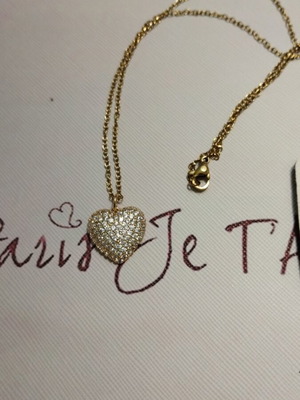 Gold plated steel necklace with pendant heart new full of zircons