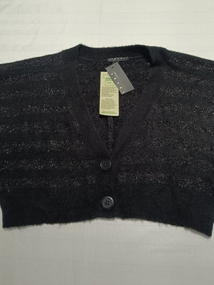 Sisley Cropped Cardigan Black with Shine New, 11-12 Years