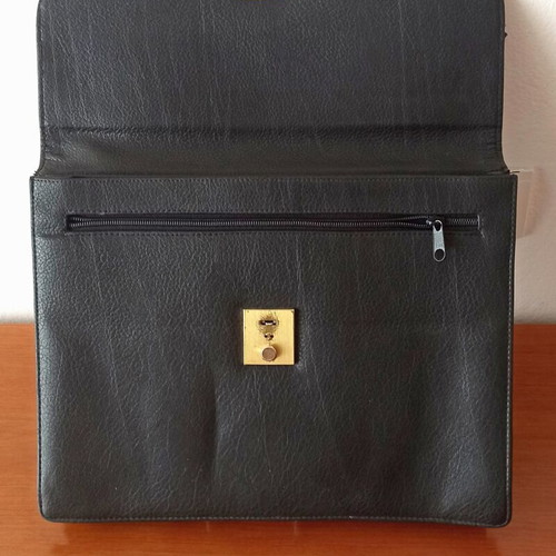 Vintage black briefcase used, 35 x 28 cm portfolio