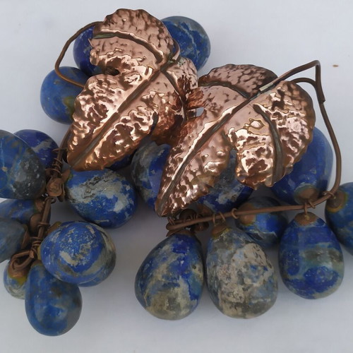 Vintage Lapis Lazuli grape decoration with copper leaves, 1970s, like new