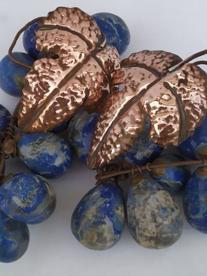 Vintage Lapis Lazuli grape decoration with copper leaves, 1970s, like new