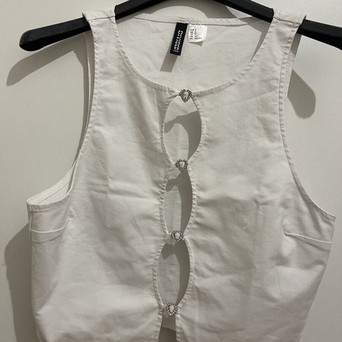 H&M white crop top with rhinestone hearts