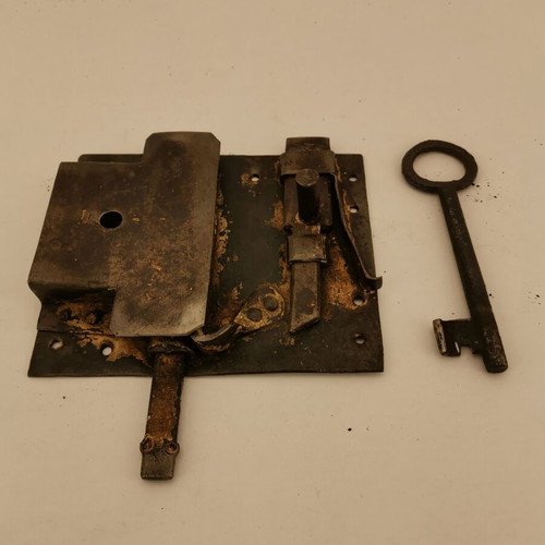 Door lock with bolt and keys used, wooden door, 1920s