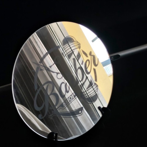 Barber Shop Mirror with Laser Engraving, new, 20cm