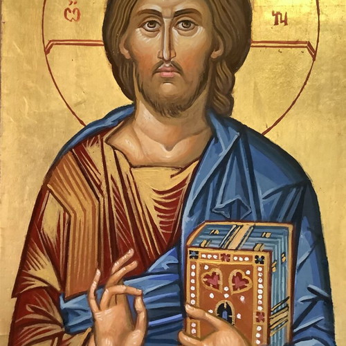 Christ Blessing Religious Icon with Real Gold