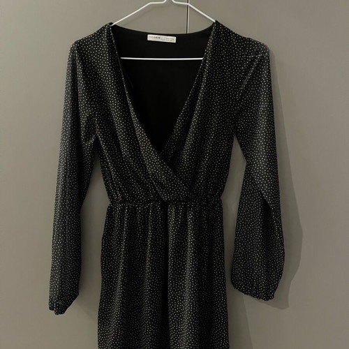Black polka dot dress with transparent sleeves like new, size XS