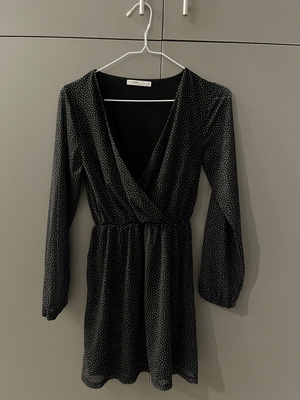 Black polka dot dress with transparent sleeves like new, size XS