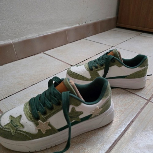 Shein women's sneakers with green star patches