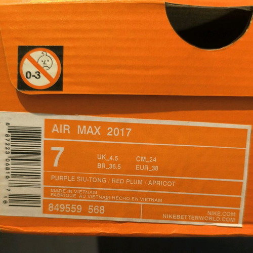 Nike Air Max 2017 New No38 Purple, Pink, Orange Athletic Shoes