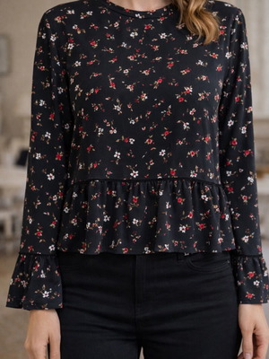 Zara floral peplum women's blouse like new, black multicolor