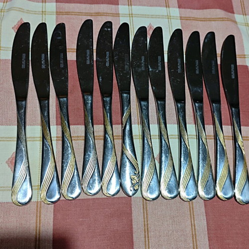 Domus Collection knives used, pack of 12, stainless steel with 24k gold plating