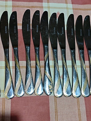 Domus Collection knives used, pack of 12, stainless steel with 24k gold plating