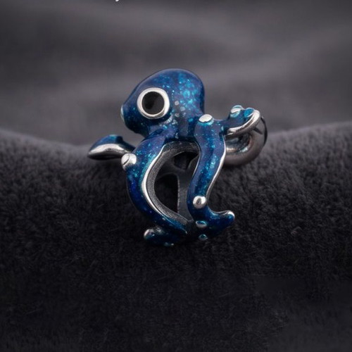 Blue Octopus Charm s925 new silver with dark blue enamel