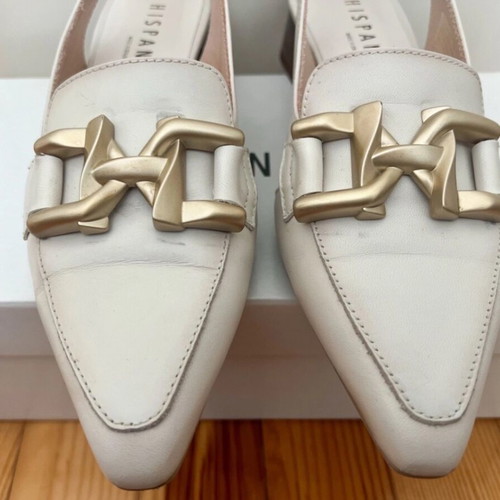 Hispanitas women's slingback shoes like new, ecru with gold buckle