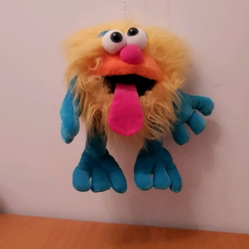 Cookies Monster λούτρινο vintage 80's σαν καινούργιο, κρεμαστό 30 εκ, κίτρινο & μπλέ