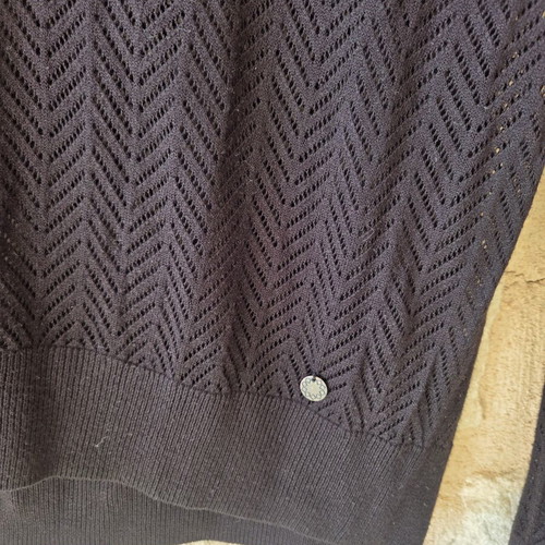 Nümph Black Chevron Open-Knit Mock Neck Pullover Top