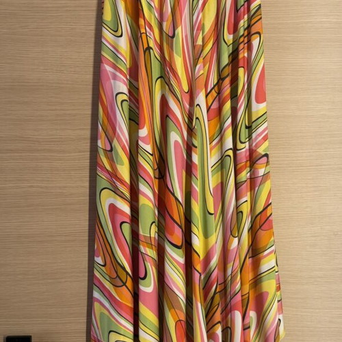 70s psychedelic maxi dress with asymmetric handkerchief hem
