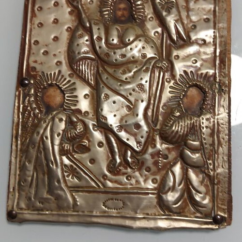 Old tin lithograph image depicting the Resurrection, 26x22 cm