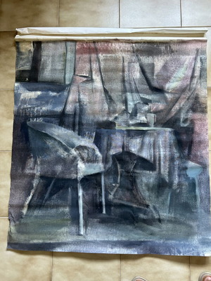 Oil painting on canvas black composition 90x100 cm