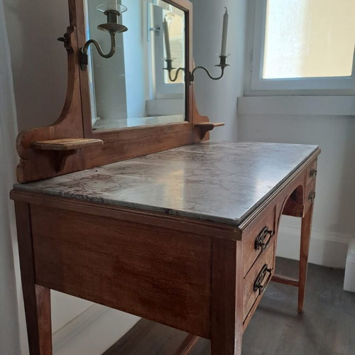 Dressing Table with Mirror, Marble, 4 Drawers and Brass Details used