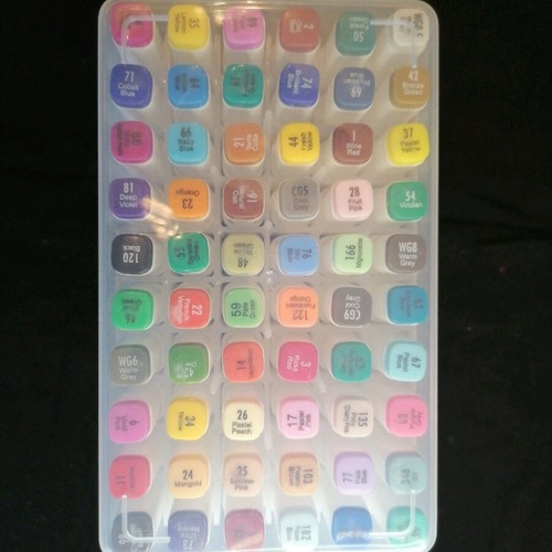 Markers with double tip, new, pack of 60 in plastic case
