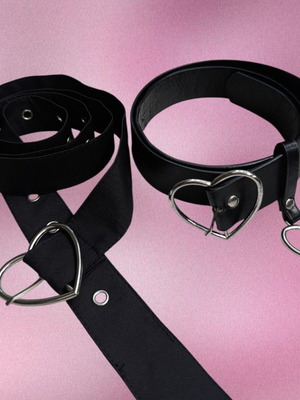 Belts with Heart Buckle set of 2 used, adjustable, black and silver