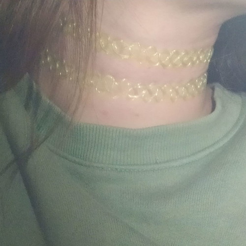 Chokers used, set of two, knitted light green
