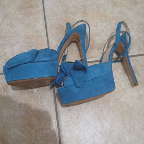 Fengshot women's blue high-heeled sandals, size 40