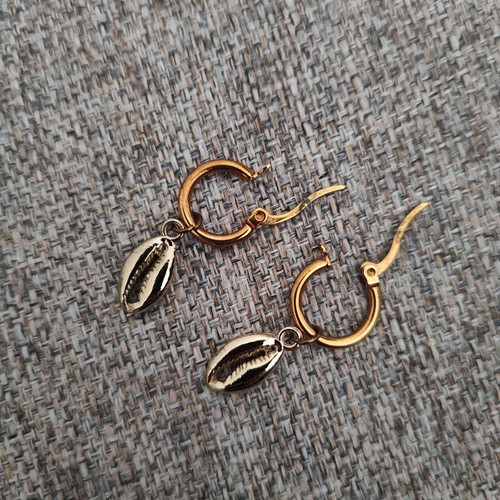 Steel dangle earrings used with rose gold clasp and gold shell