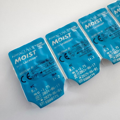 Ημερήσιοι φακοί επαφής Acuvue Moist 1-Day 5 ζευγάρια -1.75 μυωπίας καινούργιοι