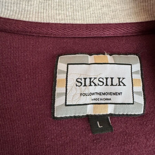 Sik Silk men's college-style cardigan used, burgundy and white, size L