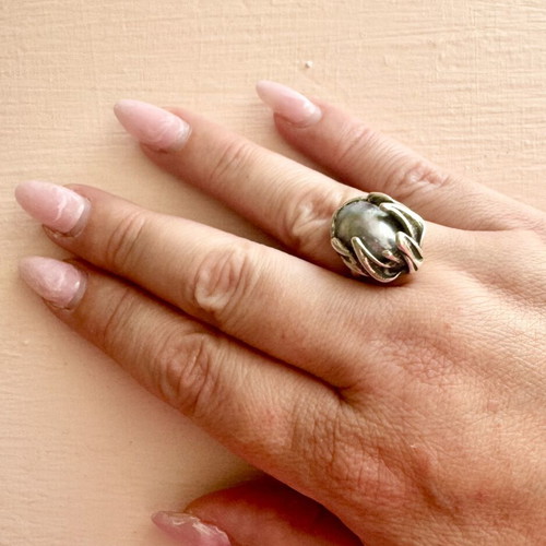 925 Silver Ring with Natural Nautilus Shell Vintage, Like New