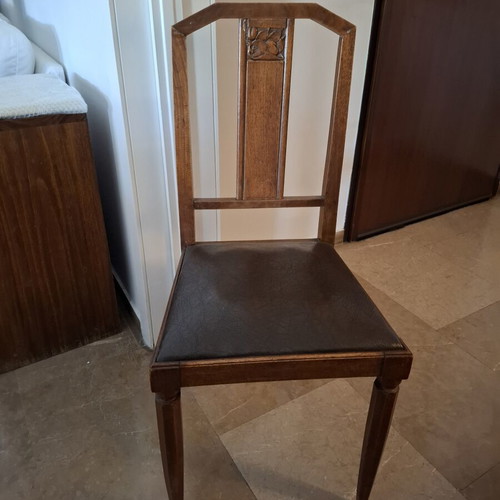 Wooden chairs with leather seats used, set of two