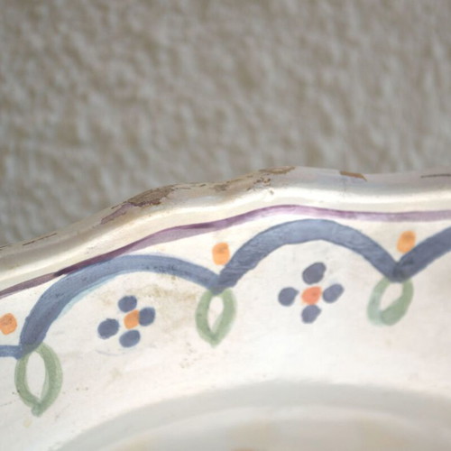 French Faience Barber's Bowl 18th Century used, hand-painted