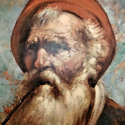 The Old Man with the Pipe painting in large frame like new