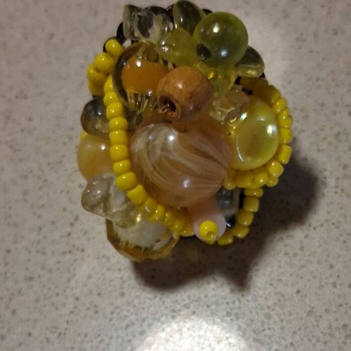 Handmade cluster rings with beads and crystals, adjustable size