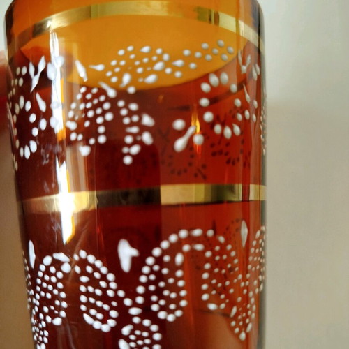 Fenton vintage glass tumbler used amber color with enamel dots