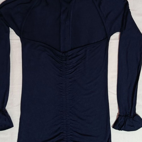 BSB fitted shirt with open back and ruffle sleeves, size S, blue