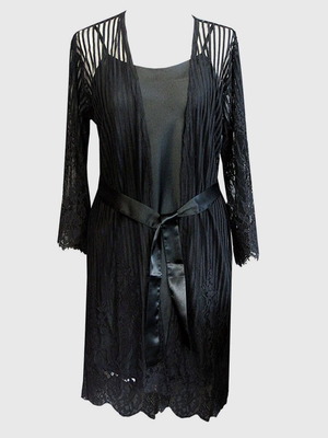 Σετ δαντελένια ρόμπα με σατέν νυχτικό Luna αφόρετο, μαύρο