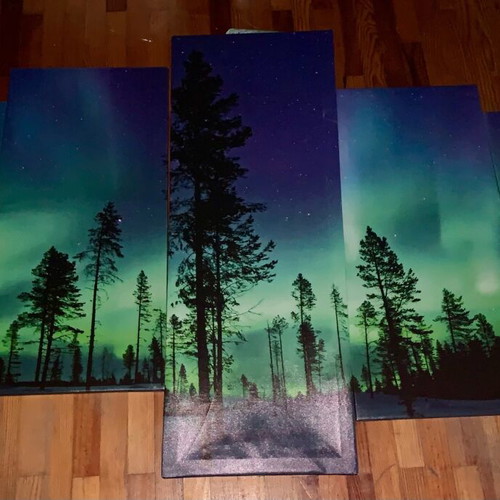Set of 5 Aurora Boreals paintings like new with handmade frame