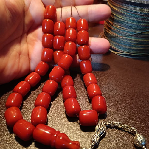 Mastic Komboloi worry beads with silver tassel