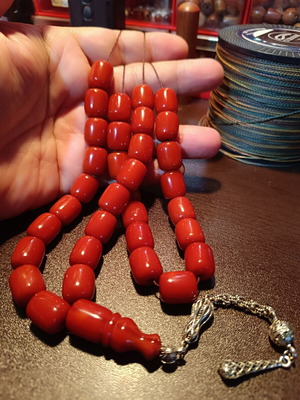 Mastic Komboloi worry beads with silver tassel