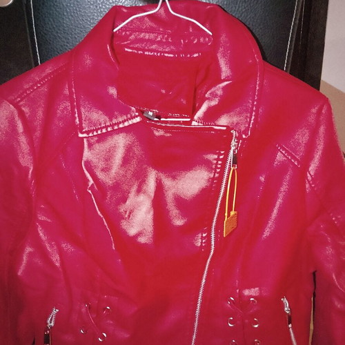 Women's red faux leather jacket, size M