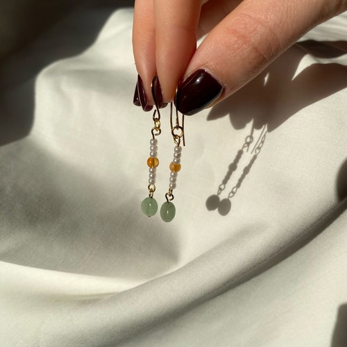 Handmade steel dangle earrings with natural semi-precious stones made to order