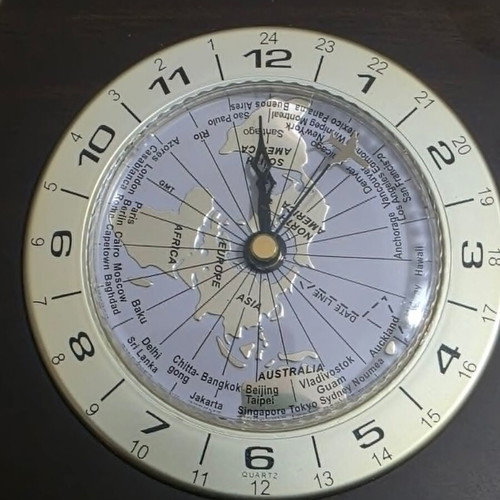 Luxury analog desk clock with world map and airplane needle
